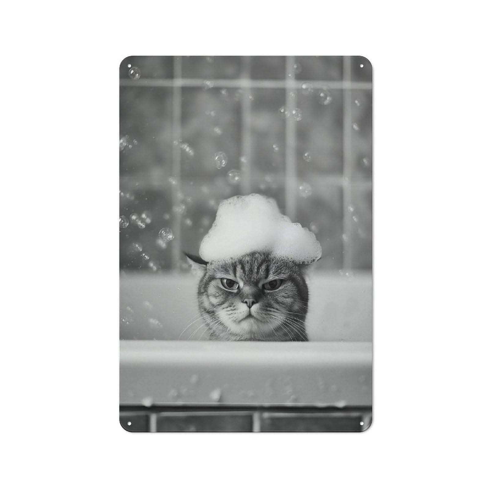Junmoney Style-2 Rustic Tin Sign 30X20cm Featuring Grumpy Cat In Bath With Bubbles For Garage Or Workshop, For Garage, Workshop And Man Cave Decoration