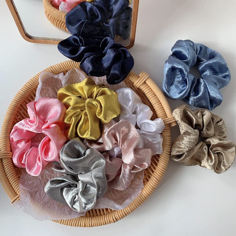 Kobiety jedwabne Scrunchie jednokolorowe elastyczne gumki do włosów satynowe gumki do włosów dziewczyny gumki do włosów kucyk Holder pałąk akcesoria do włosów-12 (4)
