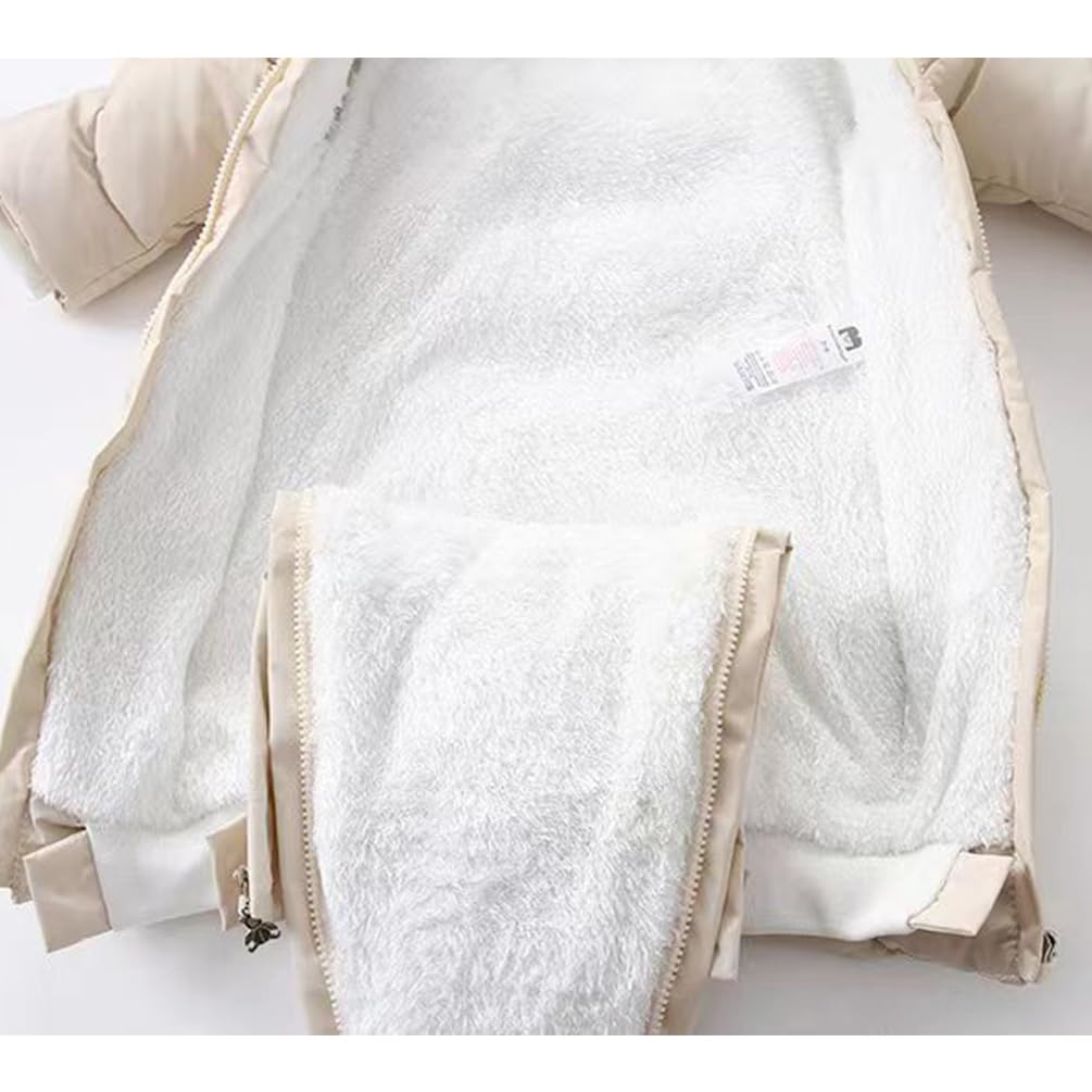 Baby Jungen Mädchen Winter Schneeanzug mit Handschuhen und Schuhen Kleinkind Strampler Kapuze Warm Baby Overall Overall mit Abnehmbarem Pelzbesatz
