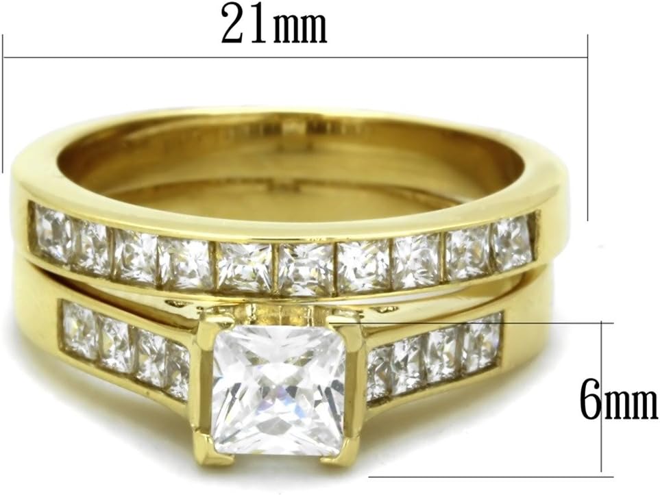 Lanyjewelry His Hers Couple Ring Set 14K Gold Plated Stainles Steel Womens Wedding Engagement Ring Set Mens Matching Stainless Steel Flat Band
