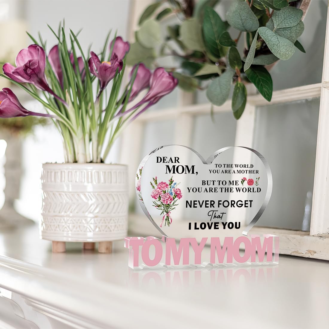 SKYDUE Gifts for Mom from Daughter Son, Heart Shaped "To My Mom" Acrylic Plaque - Meaningful Desk Decor Christmas Gift for Mother, Unique Birthday, Mother's Day, Christmas, Thanksgiving Day Gift Idea - Image 3