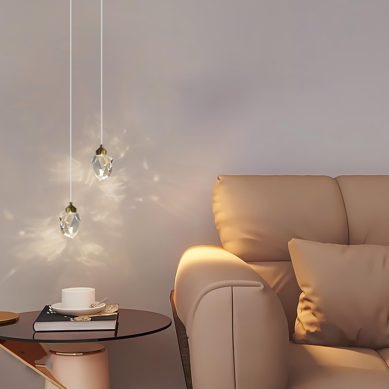 Luz Colgante De Cristal Moderno LED 3 Colores 2-Head Para Isla Cocina Sala Estar Dorado