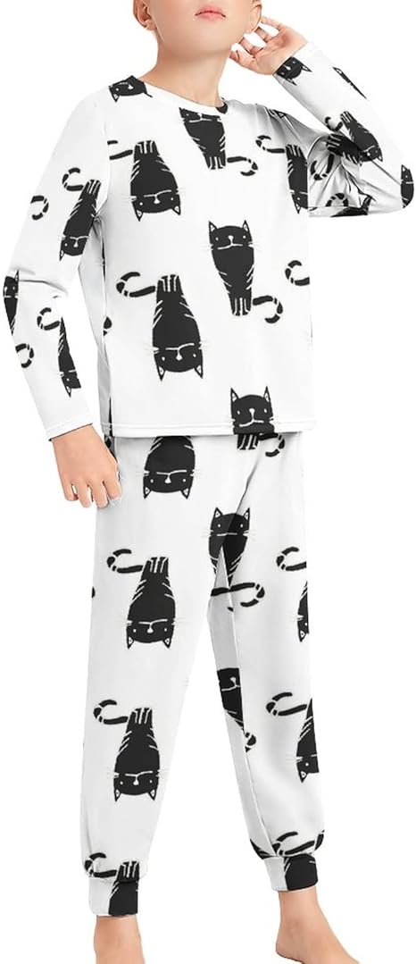 Amazon Co Jp パジャマ 子供 上下セット キッズ 男の子 寢巻き 可愛い 子供服 ネコ 猫柄 アニマル柄 ルームウェア ルームウェア キッズパジャマ 便利服 ルームパンツ トップス ロングパンツ 部屋着 寝間着 長袖 柔らか 肌に優しい 快適 通気 吸汗 プリント プレゼント