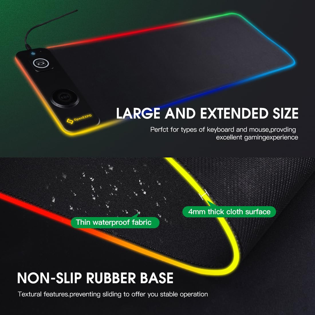 M15WR Tappetino da scrivania RGB con ricarica wireless, tappetino per tastiera/tappetino per mouse, compatibile con Magsafe 3 in 1, 15 modalità di illuminazione LED RGB (modalità luce pickup