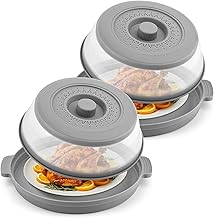 2 Pack Microwave Splatter Cover for Food with Anti-scald Base Plate,Large Plastic & Silicone Vented Avoid Scalding Collapsible Guard Lid,Kitchen Essential Gadgets for Meal Prep-10.7 Inch