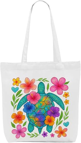 Aesthetic Floral Turtle Stuff Sea Turtle Gifts for Women Girls Sister Mom Nautical Lovers Canvas Tote Bag Weekender Beach Bag Reusable Grocery Bags for Shopping Christmas Mothers Day Summer Vacation