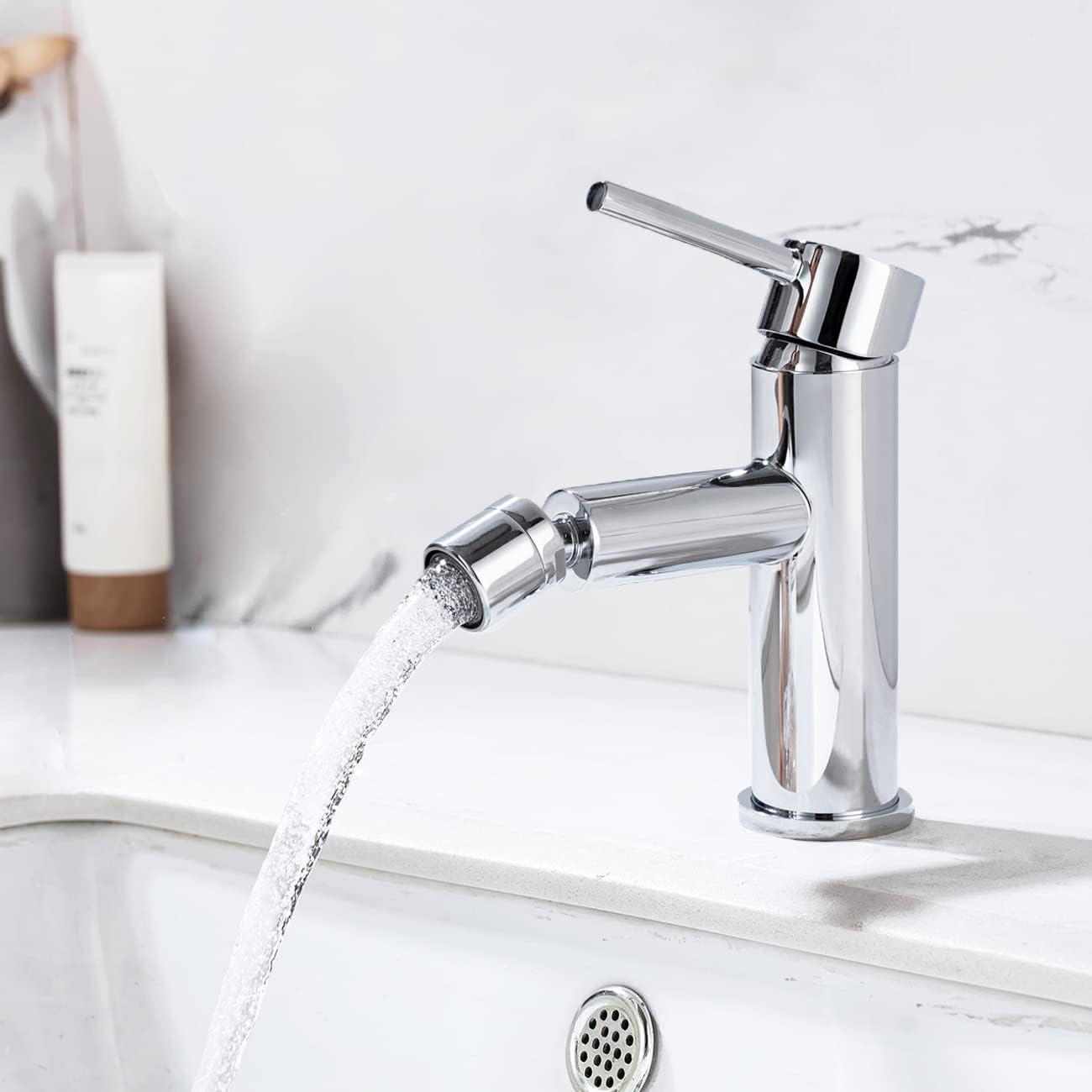 ONECE Rubinetto Bagno, Miscelatore Monocomando con Ugello Rotante Spruzzatore, Rubinetti per Lavabo e Bidet, Aeratore Rimovibile, Acciaio Inox 304 Cromo, Acqua Calda e Fredda, Senza Piombo