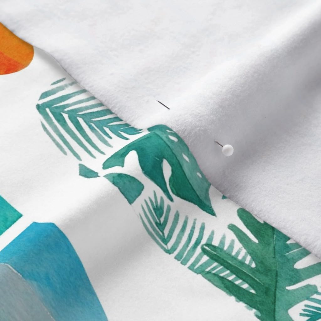 Spoonflower Fabric - Surfing Surfboard Watercolor Tropical Summer Surf Beach Printed on Polartec(R) Fleece Fabric by The Yard - Sewing Blankets Loungewear and No-Sew Projects