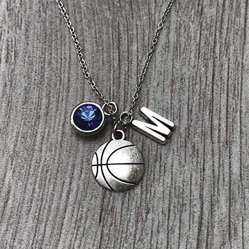 Personalized Basketball Necklace With Letter & Birthstone Charm, Basketball Jewelry, Gift For Basketball Players #TOP1