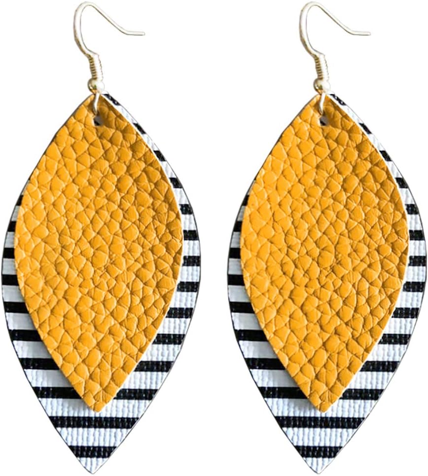 ROSTIVO Leather Earrings for Women Double Layered Dangle Earrings (Yellow)