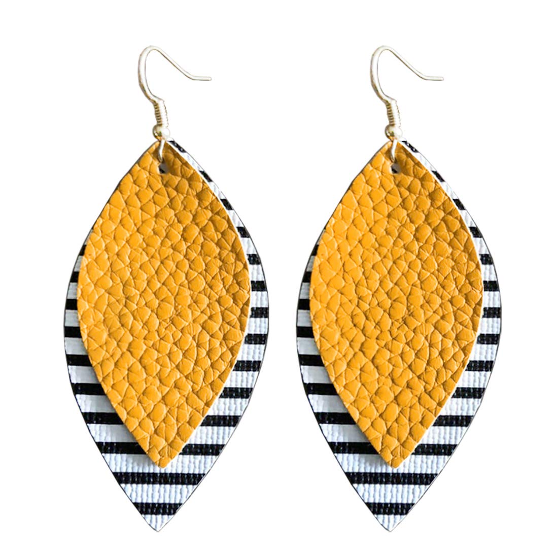 Leather Earrings for Women Double Layered Dangle Earrings (Yellow)