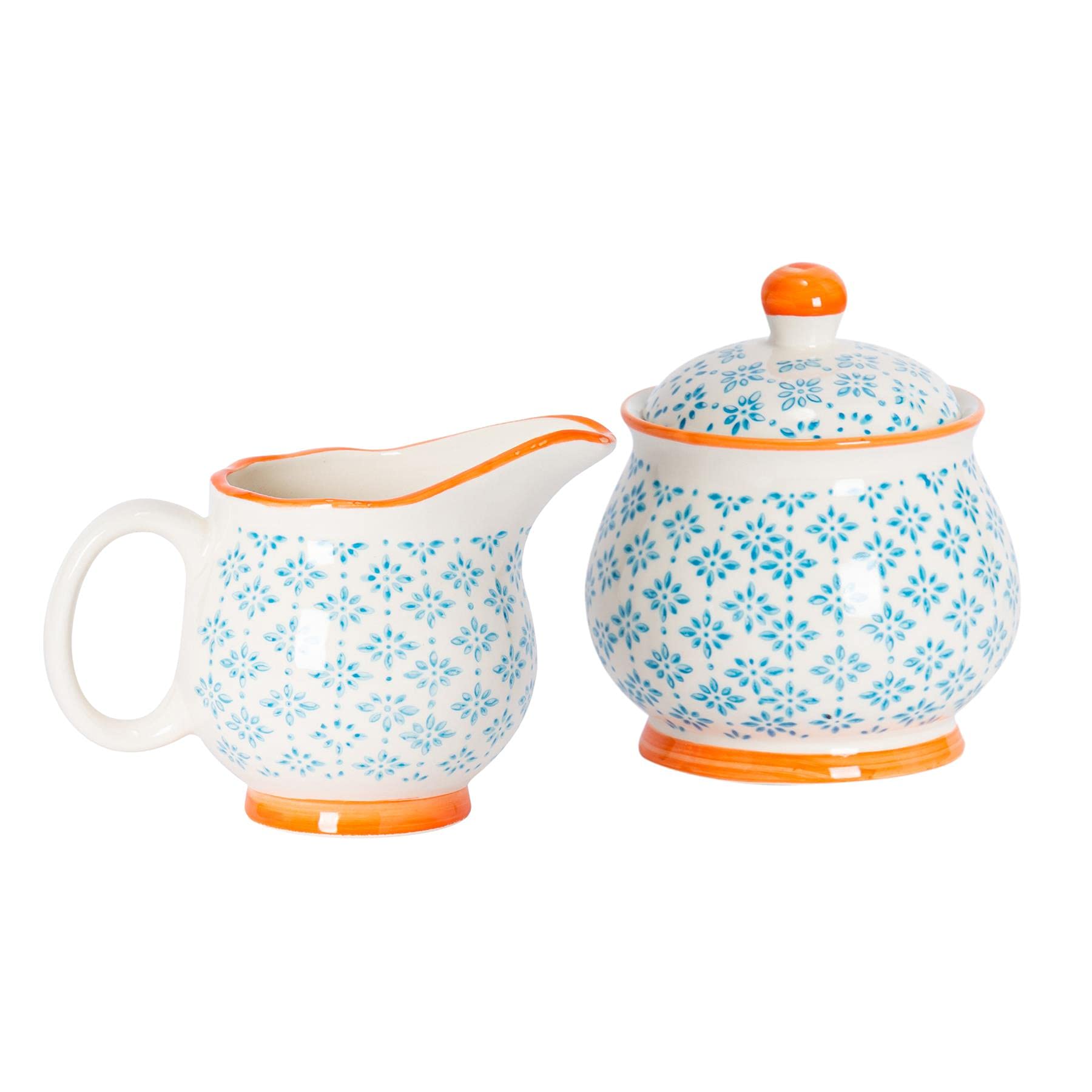 Azucarero y jarrita para la leche - Cerámica - Estampado azul/naranja - 300 ml