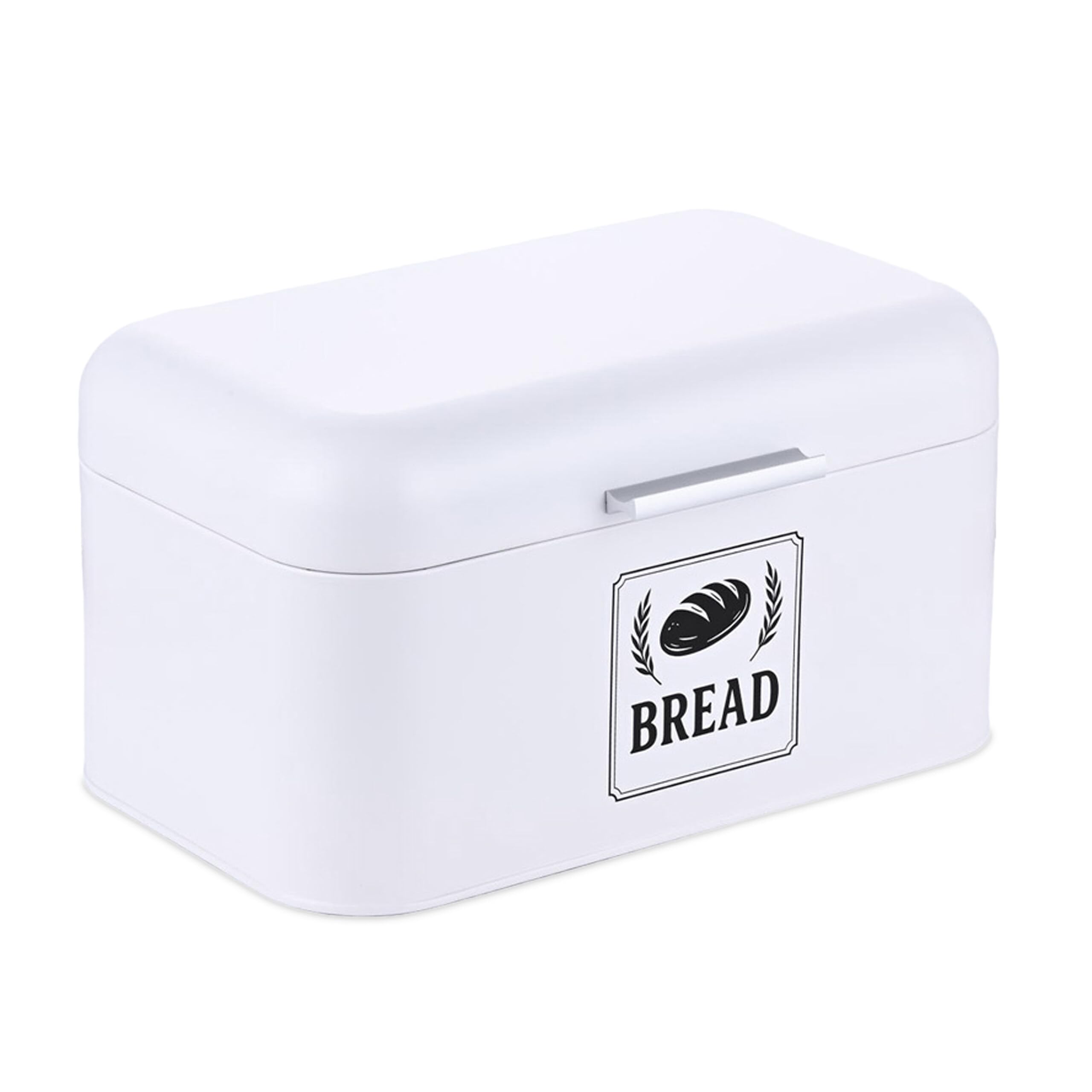 Relaxdays White Bread Bin, Bread Box With Lid & Handle, Hwd: 16.5X30x19 Cm, Bread Storage, Retro Style, Metal,