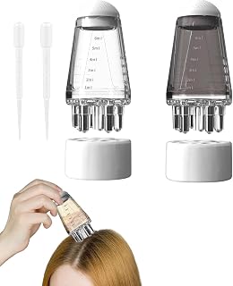 【2個セット】頭皮マッサージャー ヘアケア アプリケーター 育毛剤アプリケーター 6mlローラーボール 液漏れ防止 目盛り付き 5球ローラー＋6本コーム 二重構造 精油 栄養液 塗布用 頭皮ケア 血行促進 育毛 携帯便利(透明ホワイト＋透明グレー)