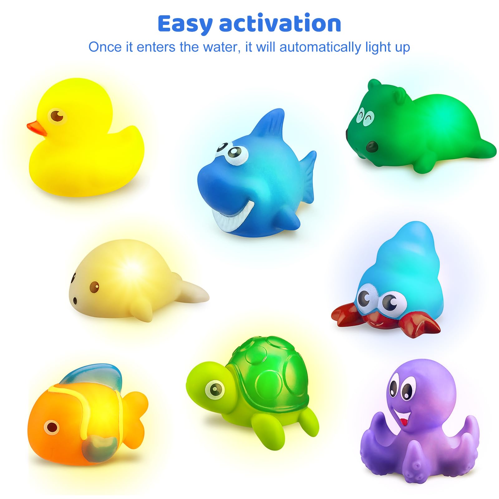 8Pcs LED Floating Light Up Bath Toys, Mold Resistant Baby Bathtub Toys for 6 Months+, Light Up Animal Bath Toys for Toddlers 2 Years Old — view 4