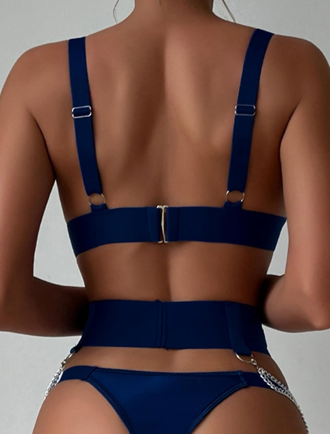 Sexy Lingerie Set For Women With Garter Belt 5 Pieces Strappy Bra and Panty Set Adjustable With Chain - Image 3