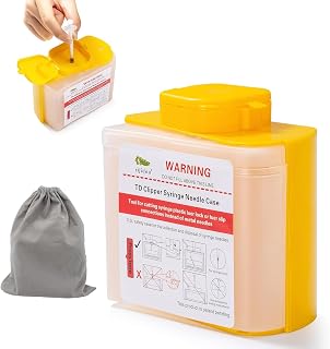 Needle Clipper Sharps Container for The Disposal Syringe Needle Suitable for Home and Travel, Compatible with 1/3-100cc Insulin Syringes, with Grey Portable Drawstring Pounch