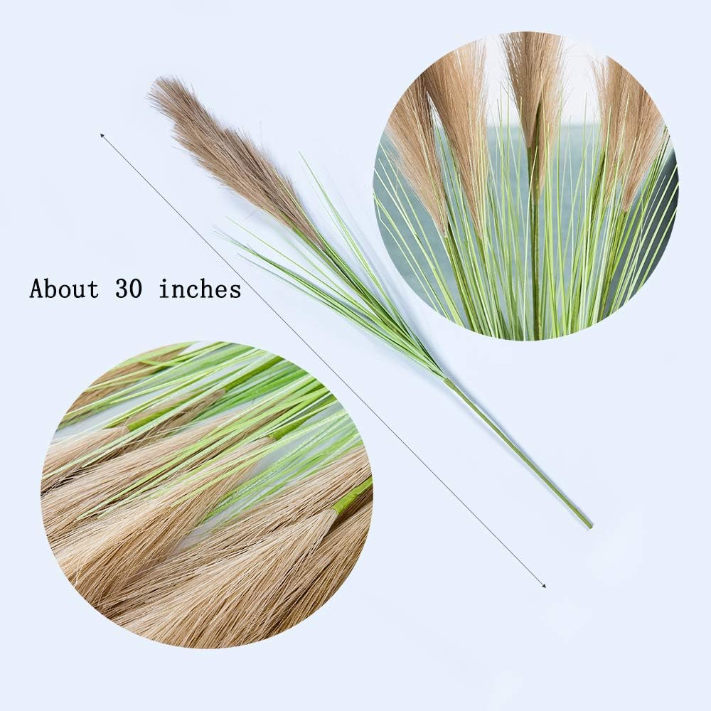 UiiziC Faux Pampas Grass 8 PCS Fluffy Artificial Reed Bulrush Flowers for Vase Fillers Wedding Party Bouquets Home Hotel Centerpieces Decor (Beige