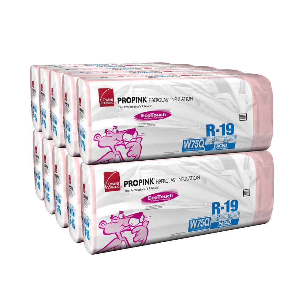 Owens Corning R-19 Kraft Faced Fiberglass Batt Insulation for 2x6 Walls & Floors - 10 Bags, 1280 Sq Ft Coverage