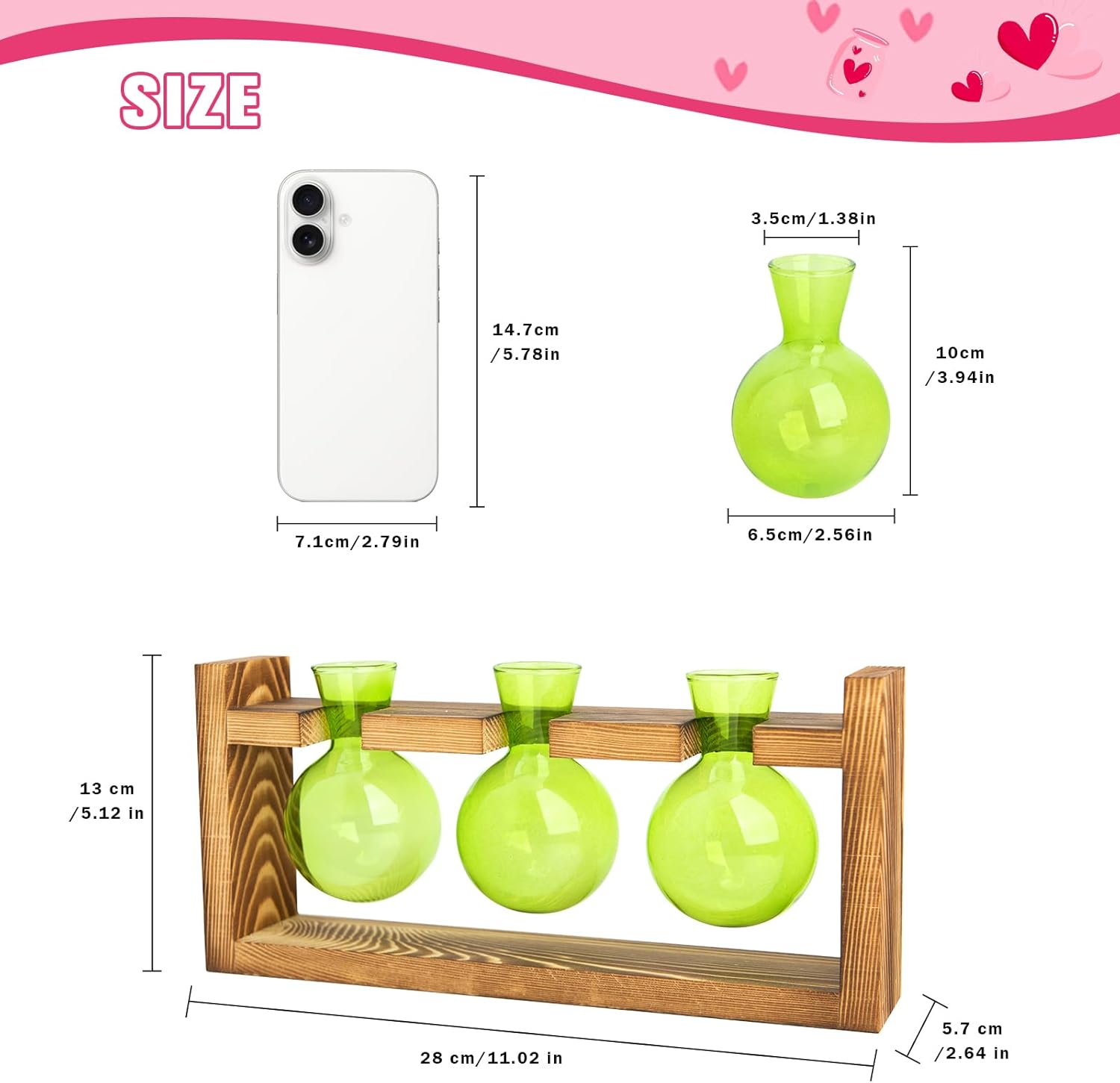 XXXFLOWER Wall Hanging Propagation Station with Wooden Stand Glass Test Tubes+3 Bulb Glass Propagation Station