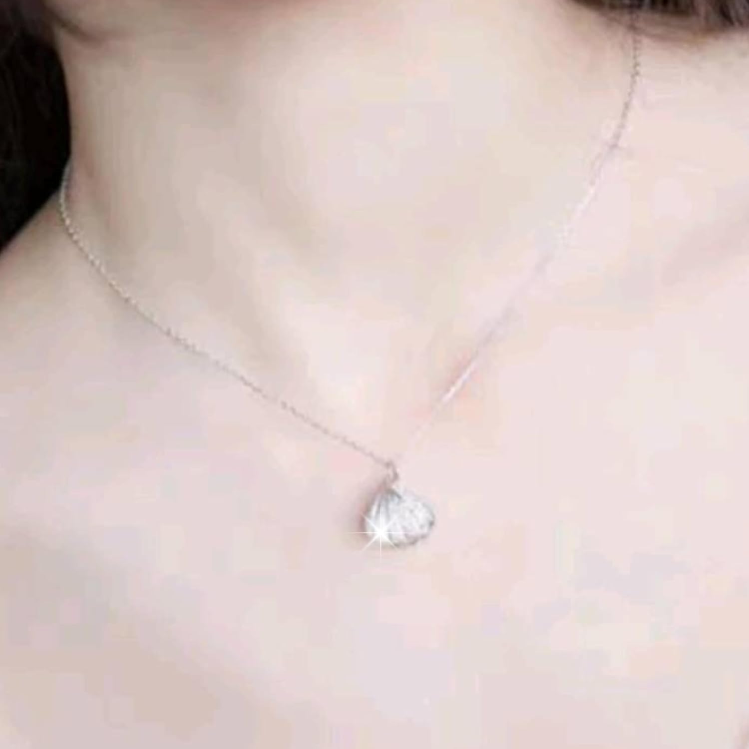 Seashell Pendant Necklace, Shell Locket with a Pearl, Rhinestones Pendant, Gold Silver Rosegold Jewelry, Beach Lover, Cute for Women Wife Mom Daughter Girlfriend