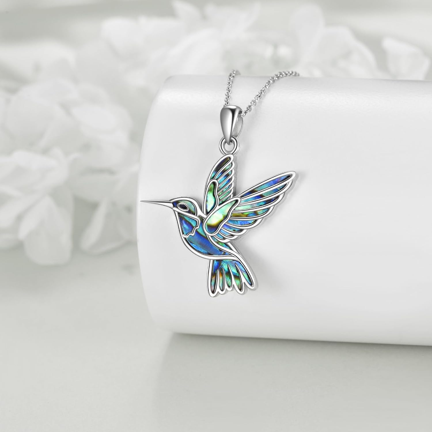 Hummingbird Necklaces 925 Sterling Silver Abalone Shell Humming Bird Pendant Necklace Hummingbird Jewelry Gifts for Women Men Hummingbirds Lovers - Image 4