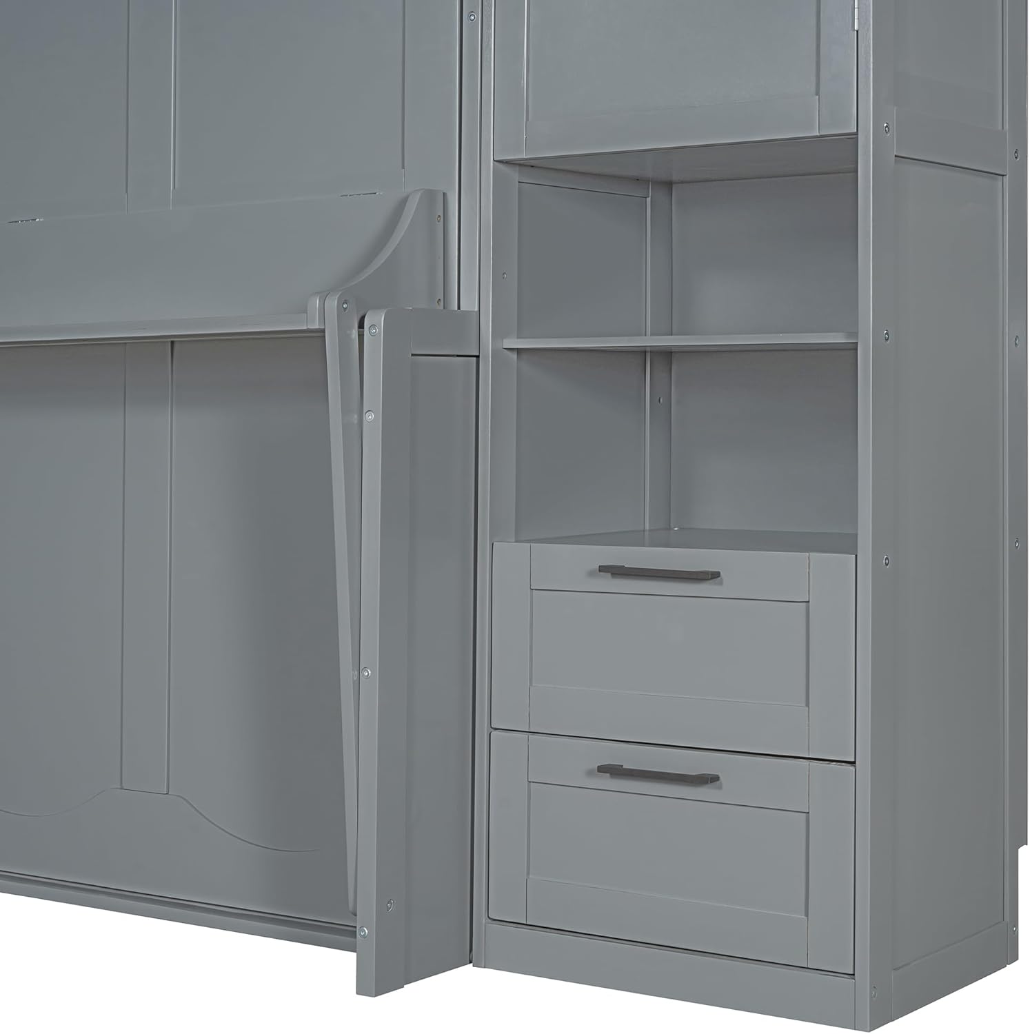 Queen Size Murphy Bed Wall Bed with Desk and Closet,Drawers and Shelves,for Small Spaces Studio Study Office Guest Room Use (Gray#Desk, Queen)