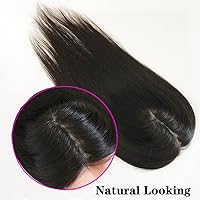 Vista 5 de Parte superior de cabello humano con base de seda larga con clip de 5 x 5 pulgadas, extensiones de cabello humano 100% real, 4.7 x 5.1 in