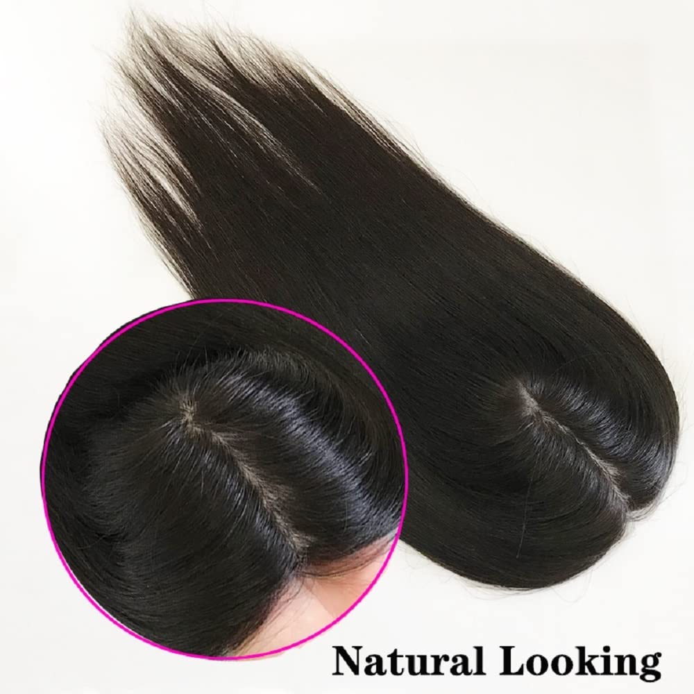 Amazon.com : QDHJHH Long Silk Base Human Hair Topper Clip in  display picture 2