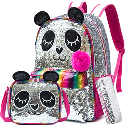 Meetbelify Sequin Backpack For Girls Sparkly Panda Backpacks With Lunch Box For Elementary Preschool Students Cute Bookbag For School #TOP12