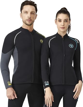 Wetsuit Top Men&Women 1.5mm/3mm Neoprene Wetsuits Jacket,Front Zipper Long Sleeves Diving Suit for Swimming,Snorkeling,Scuba Diving,Surfing