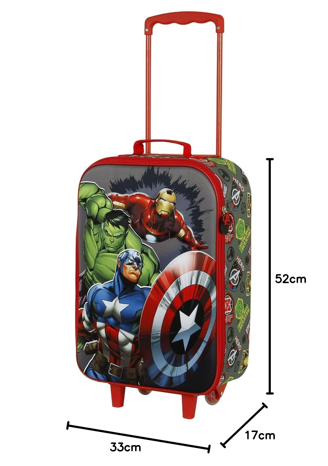 Marvel-Maleta Trolley Soft 3D, 17 x 33 x 52 cm, Capacidad 26 L, Multicolor Los Vengadores