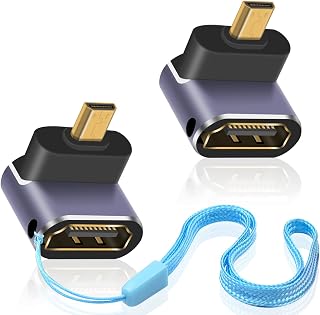 8K 90 Degree Micro HDMI Extension Adapter, Down Angle Micro HDMI Male to HDMI Female Adapter, UHD HDMI Micro Extender, with LED Light and Perforated Design Support Cameras Camcorder DC (2 Pack)