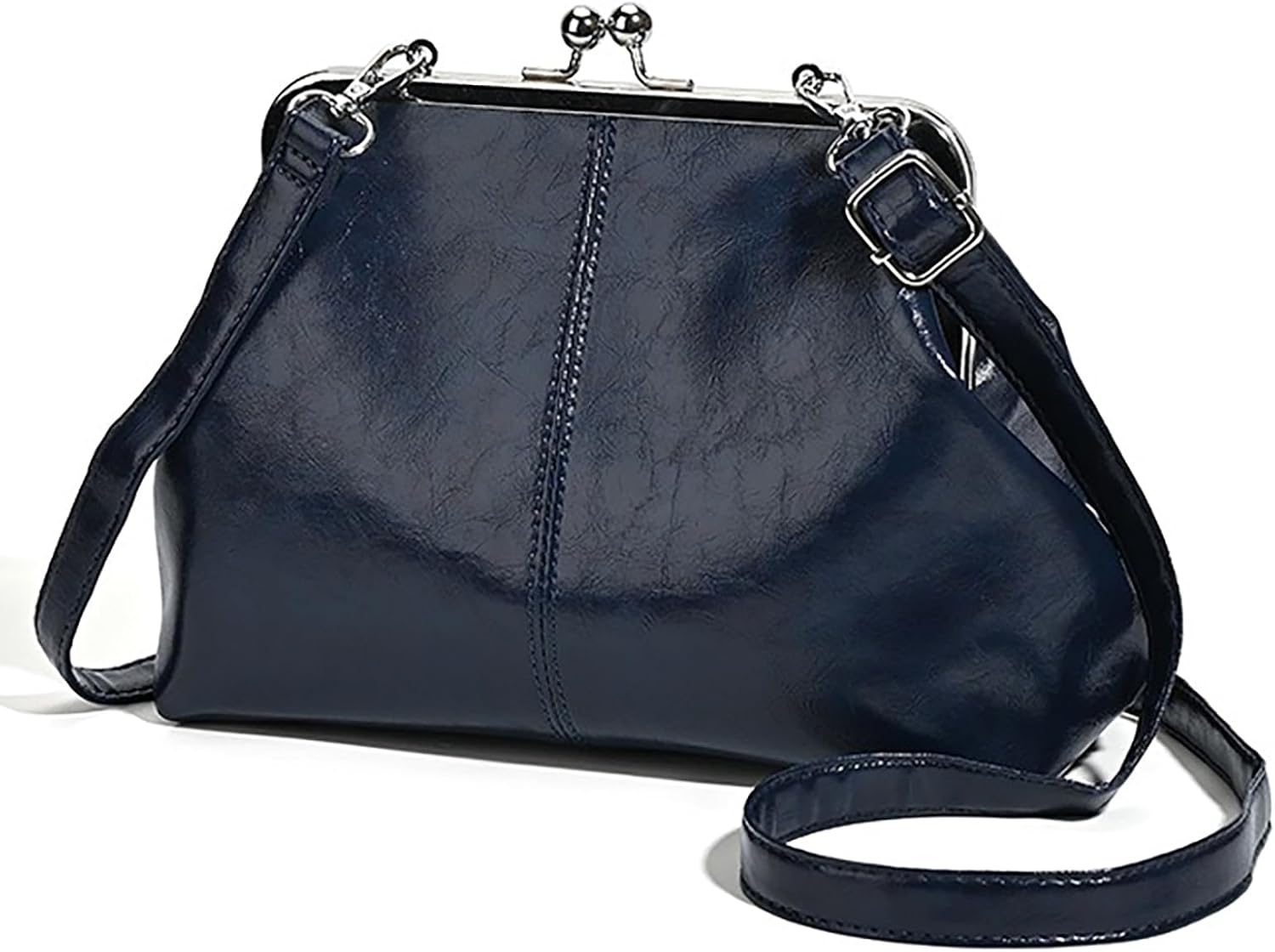 Kisslock Frame Bag for Women, Vintage Pu Leather Crossbody Purse, Fashion Kiss Lock Clutch Evening Handbags (Coffee)