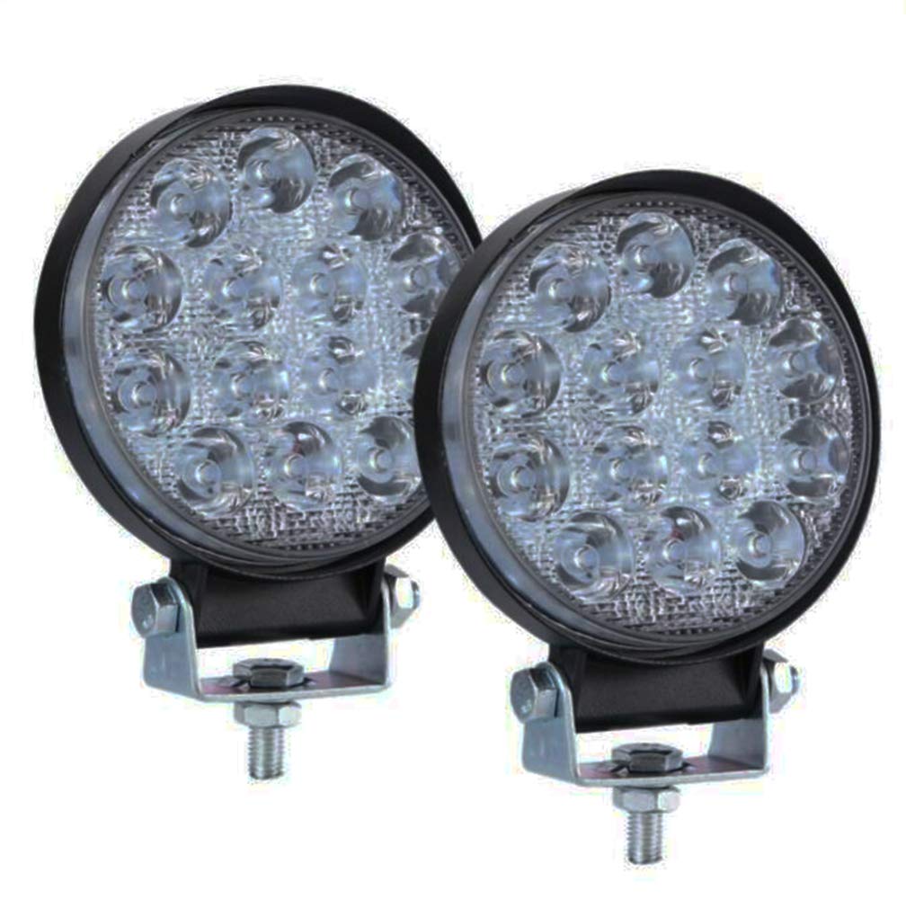 YSSMAO2Pcs Round 140W LED Work Light 12V/24V Car Light Bright Beam Off-Road Flood 9000Lm IP68 Waterproof Spot Light for Automotive