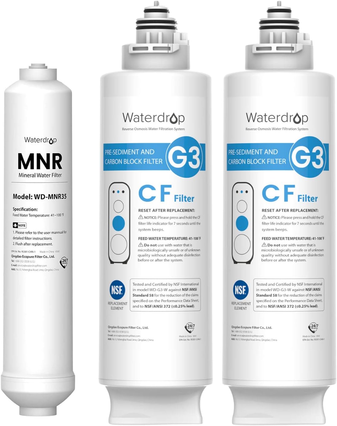 Waterdrop G3 CF Filter with Mineral Filter, Replacement for