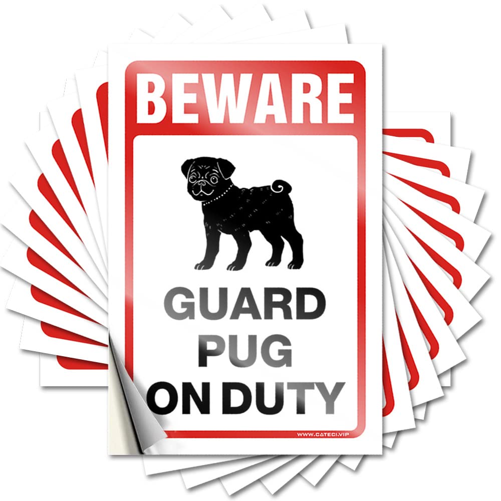 Lettering Sticker Bathroom Stuff Waterproof Vinyl Sticker | Beware! Guard Pug On Duty Punk Bumper for Hunting DIY Projects(8X12CM)