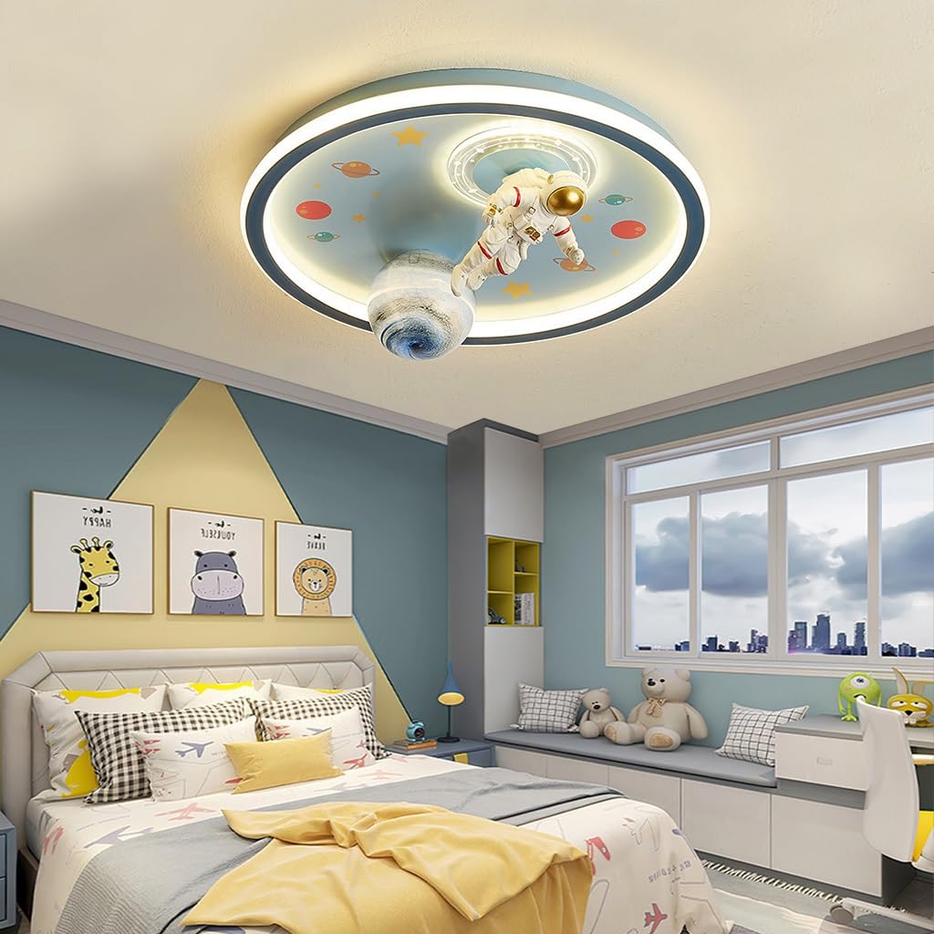 Lampa sufitowa LED do pokoju dziecięcego z kreskówek LED z pilotem dla dzieci astronauta Możliwość przyciemniania Lampa do pokoju dziecięcego szklany klosz chłopiec dziewczyna sypialnia pokój (