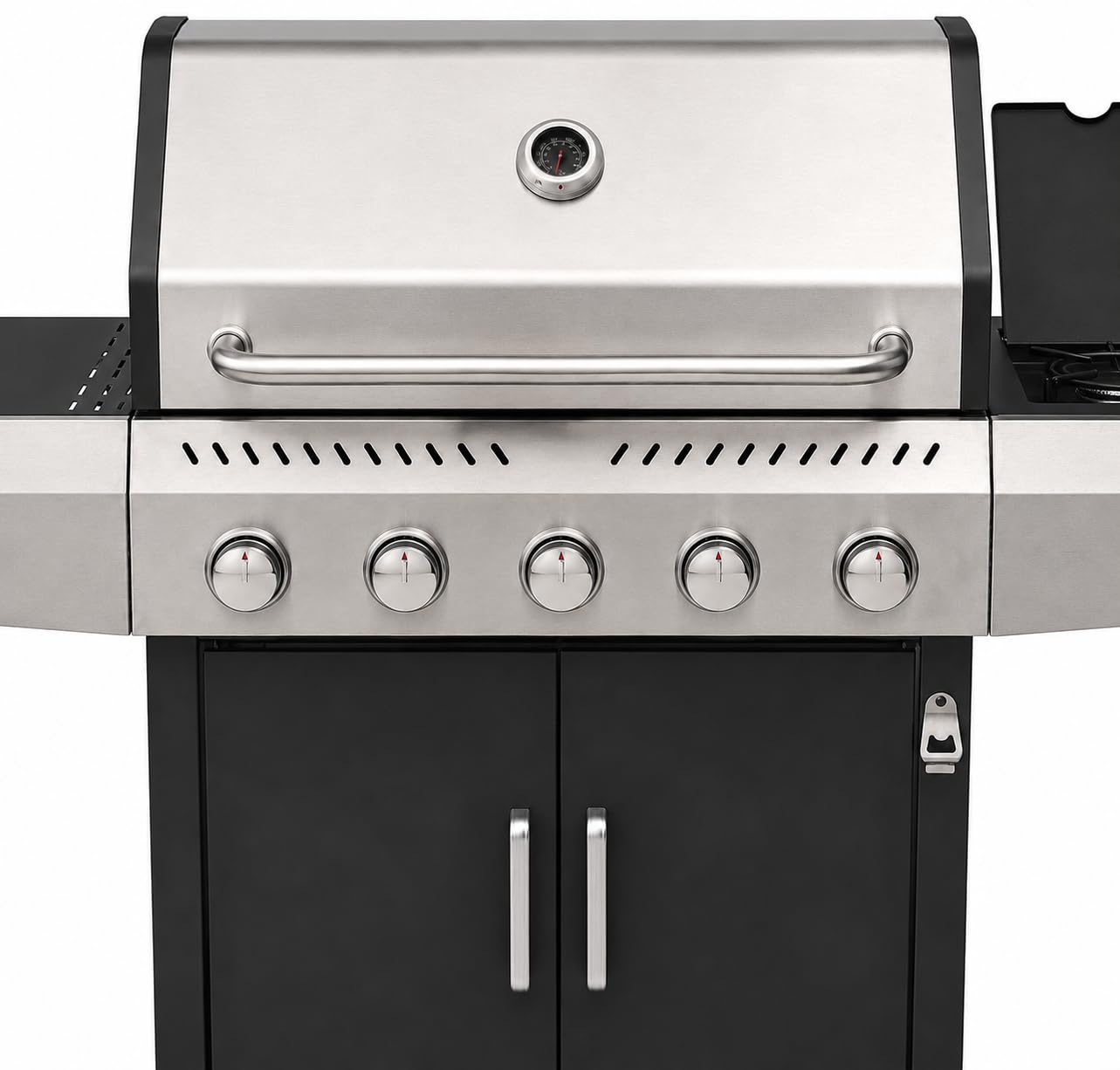Barbecue a Gas Professionale XXL Da 19 kW con 6 Bruciatori in Acciaio Inox 304 Con Fuoco Laterale Termometro Coperchio Doppio Griglia Di Cottura 70 x 42 Cm Scaldavivande Ruote 140 × 50 × 120 Cm Nero