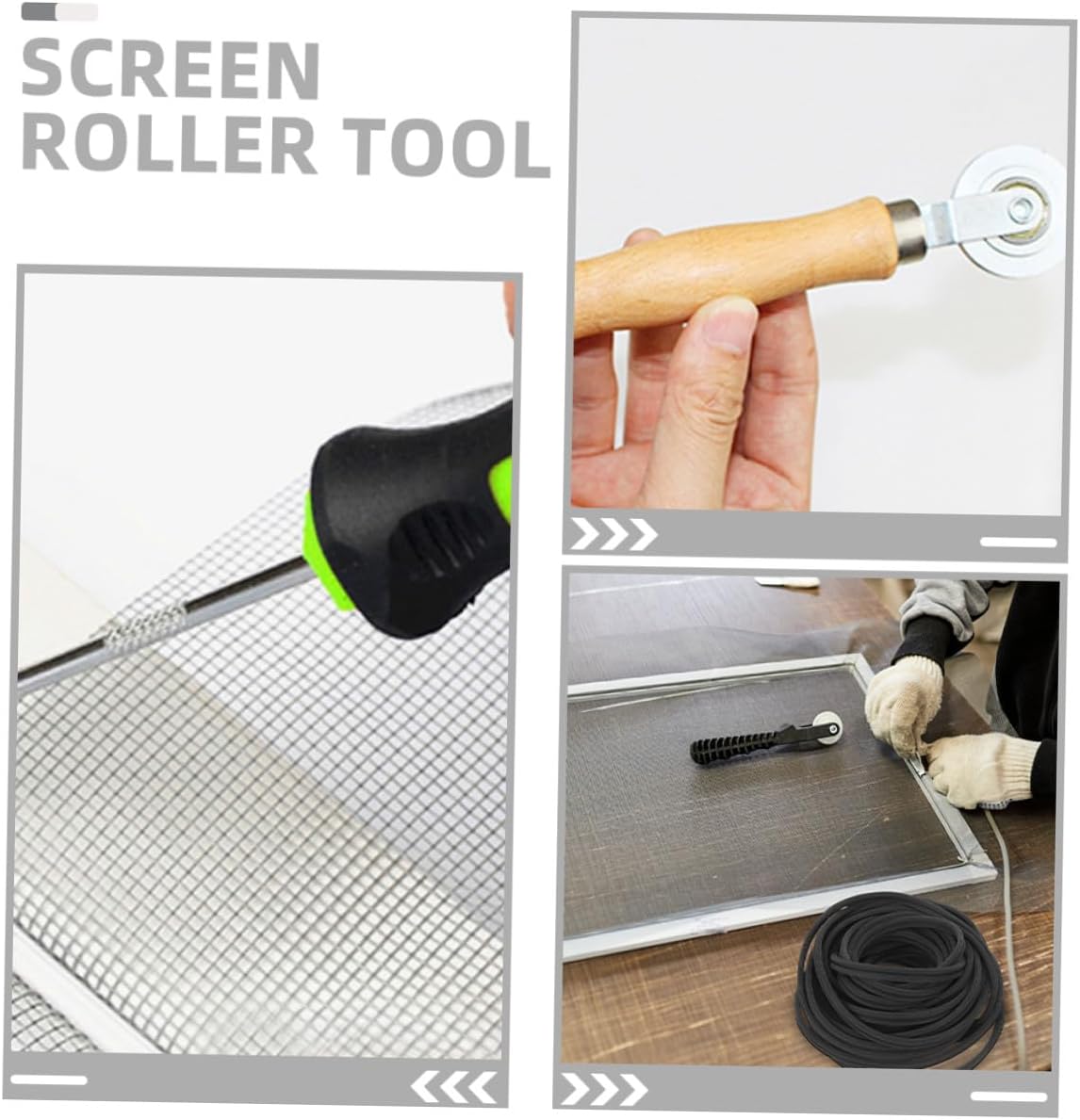 Window Screen Repair Kit with Wooden Roller Tool Spline Removal Hook and Rubber Spline Strip Versatile for Easy Window Screen Replacement and Installation