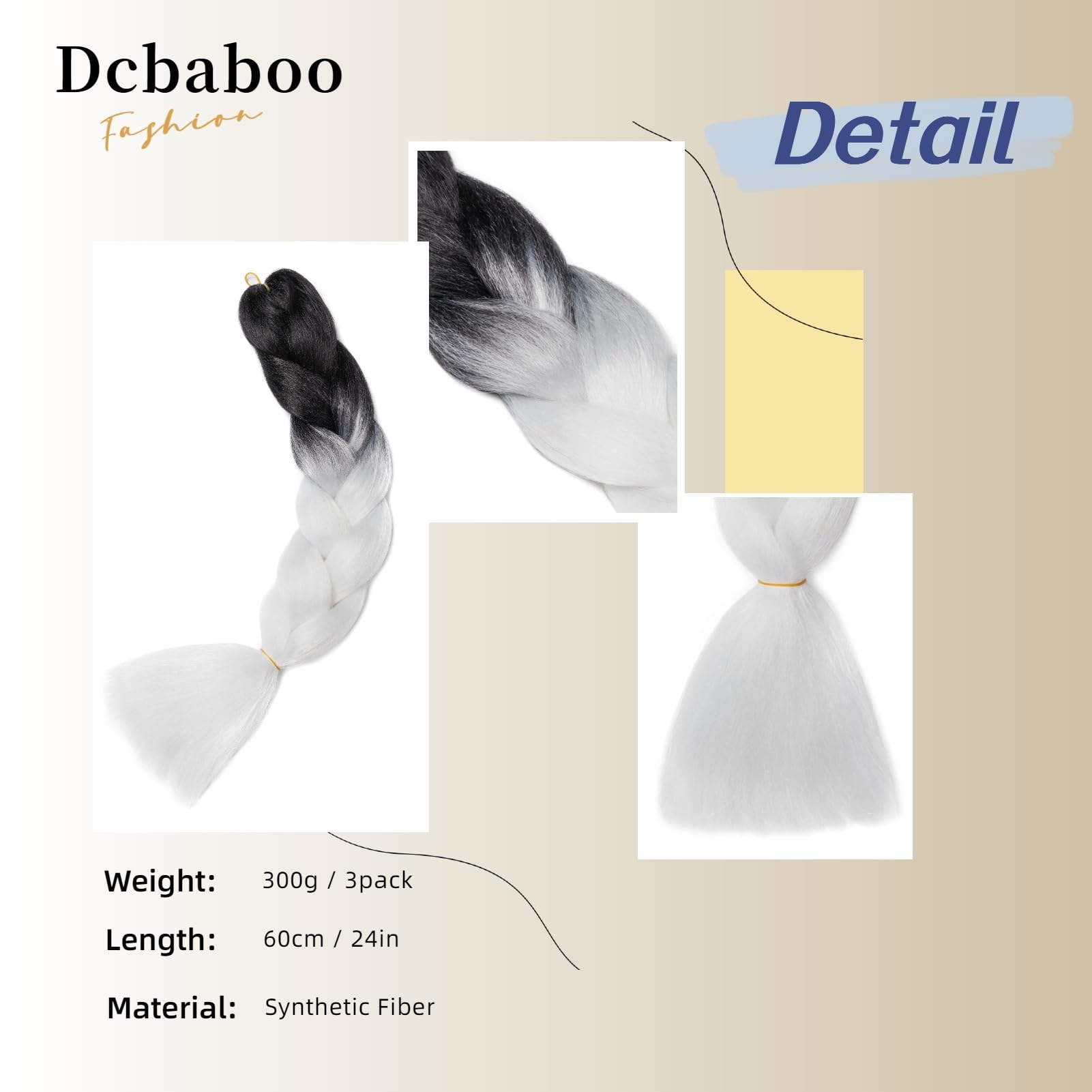 Dcbaboo Jumbo Braiding Hair Extensions 3packs 24inch Hair Extensions for Braiding Synthetic Hair Kanekalon Ombre Braids Hair Extensions Afro Crochet Braids Twist Hair Extensions 300g - Image 2