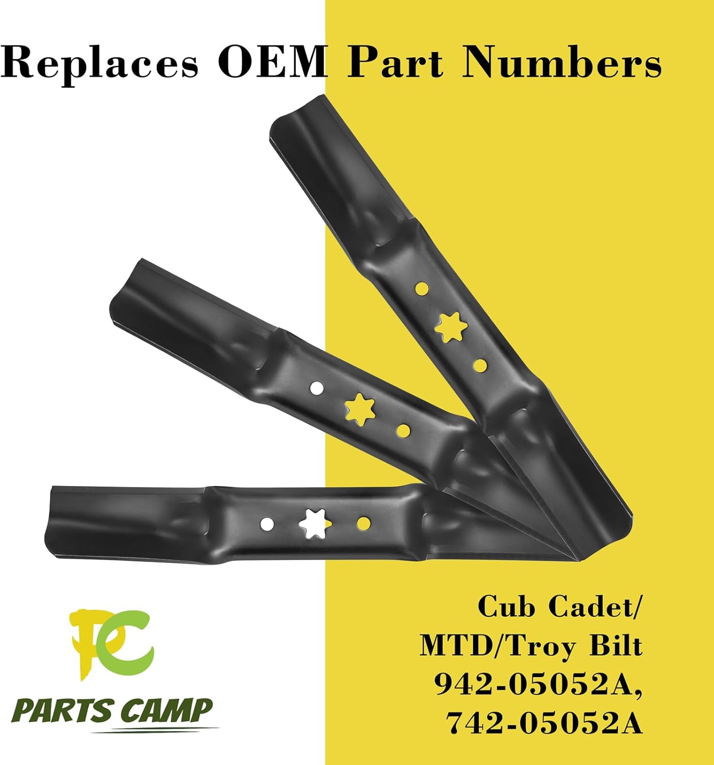 Parts Camp 942-05052A Lawn Mower Blade 742-05052A Replace 50”Craftsman/Cub Cadet/MTD/Troy Bilt 561558B 490-110-M155 XT1 XT2 RZT LT50 S50 GT50 (Set of 3)