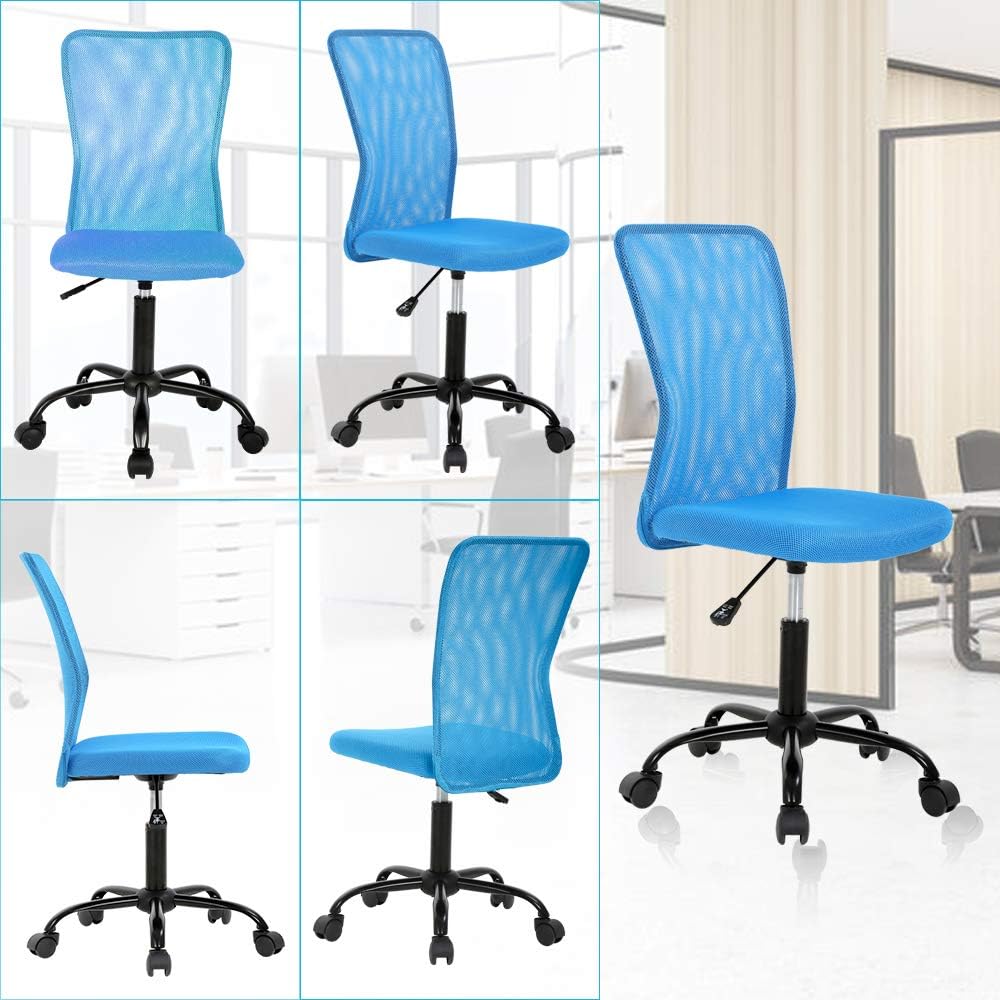 Home Office Chair, Computer Mid Back Mesh Chair, Height Adjustable Small Modern Task Chairs, No Armrest Rolling Swivel Student Desk Chairs with Wheels, Blue
