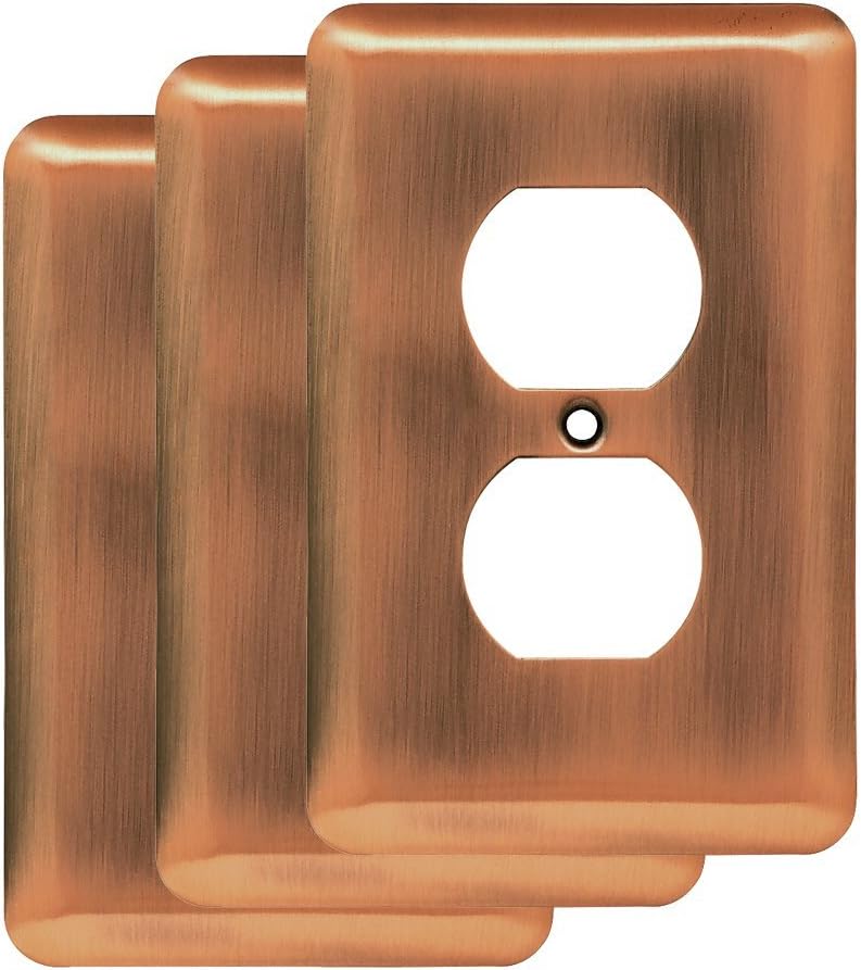 Franklin Brass W10249V-AC-R Stamped Steel Round Single Duplex Wall Plate, Antique Copper, Pack of 3