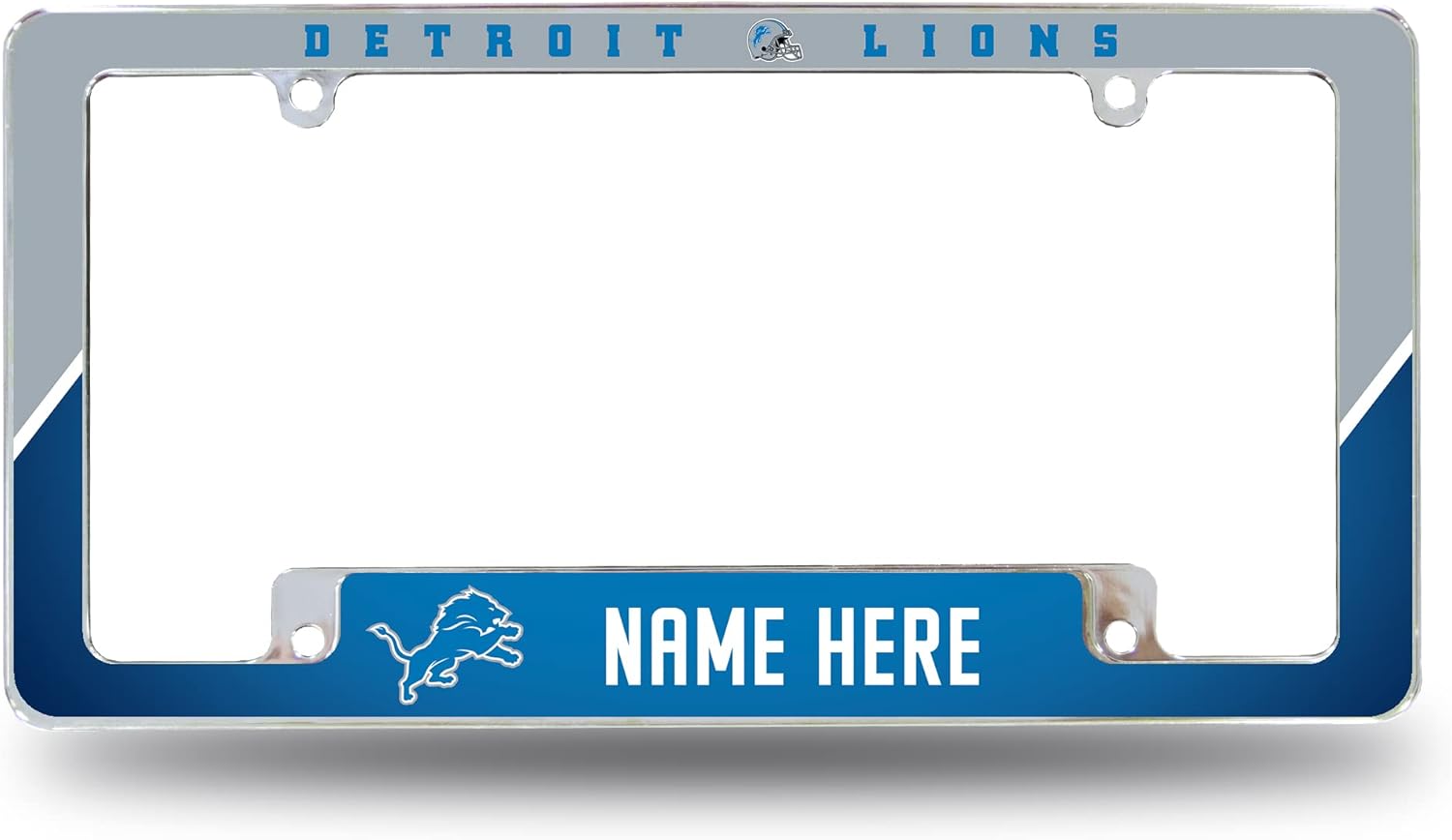 Rico Industries NFL Football Detroit Lions Personalized/Custom 12" x 6" Chrome All Over Automotive License Plate Frame for Car/Truck/SUV