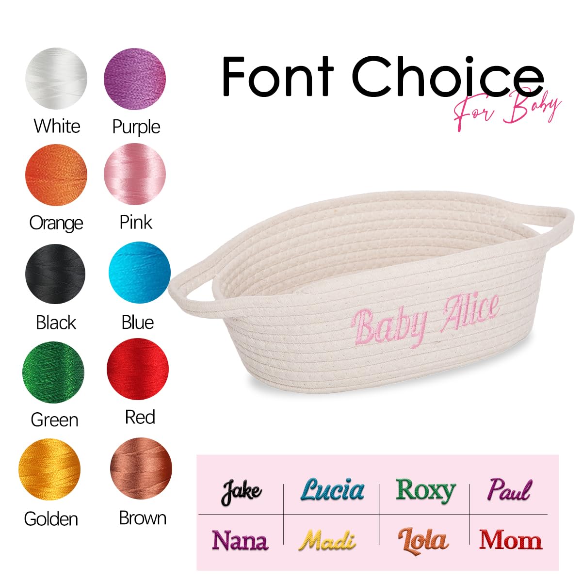 Ulico Personalized Small Woven Basket with Gift Bags and Ribbons,Cute Baby Gift Basket for Nursery, Empty Decorative Gift Box, Cotton Rope Shelf Storage Basket with Handle,Different Size White