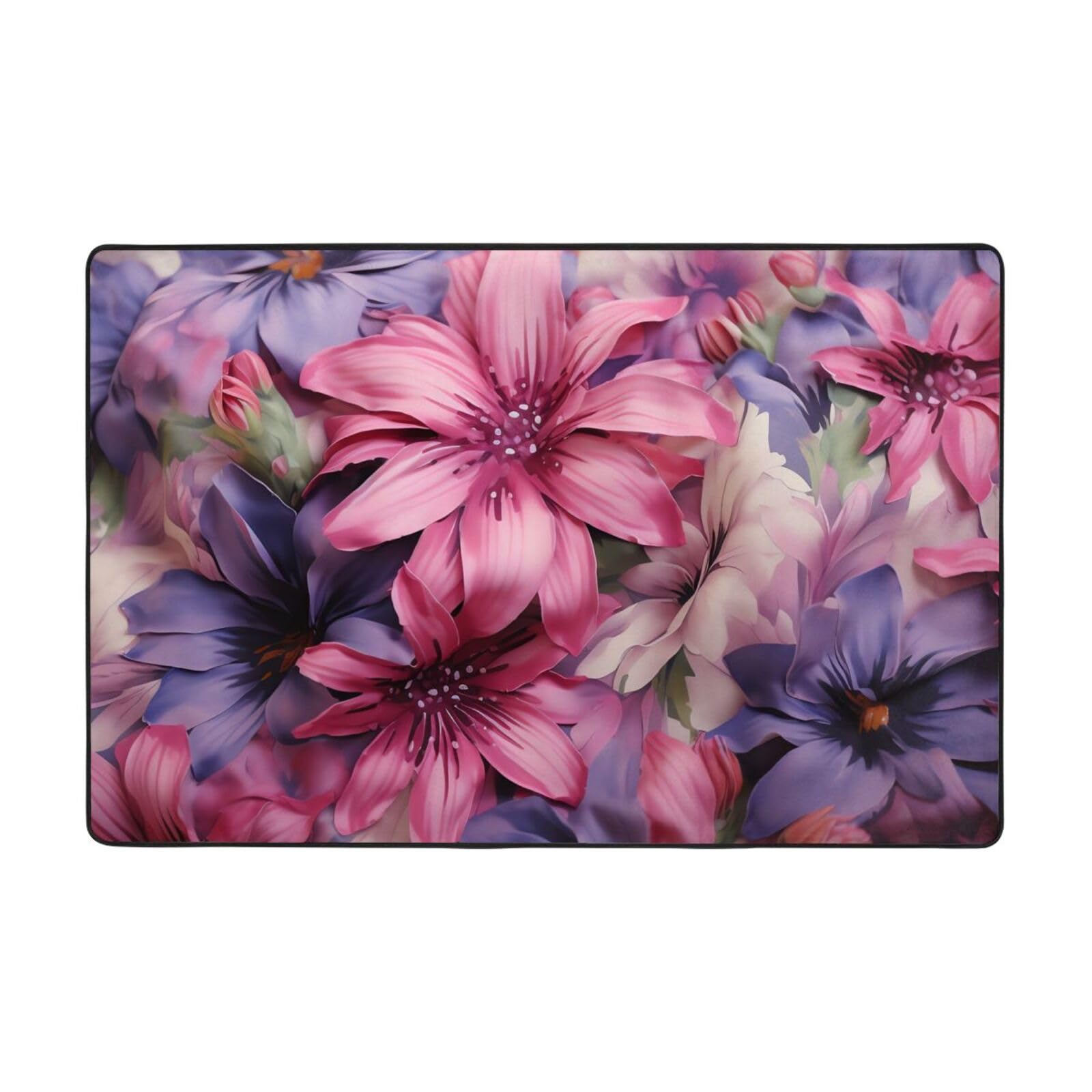 Tapis vintage pour salon et grande chambre à coucher motif floral violet et style ferme