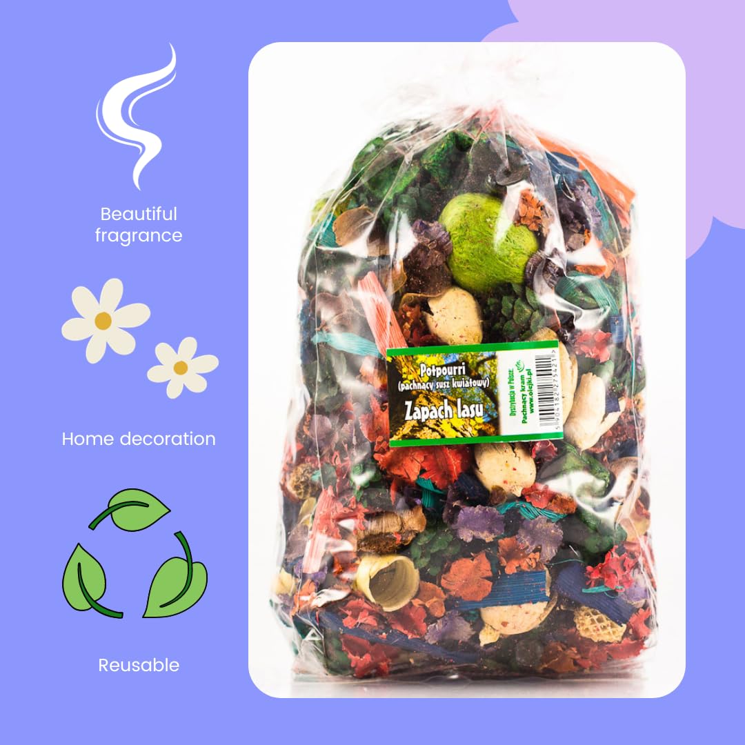 Set di Potpourri Profumato alla Foresta Verde - 2 Sacchi Grandi, 1 Olio Profumato alla Foresta, 2 Sacchetti di Organza | Decorazione per la Casa Autunnale e Natalizia | Fiori Secchi per Vaso Soggiorno