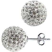 925 Sterling Silver White Sparkle Crystal Disco Ball Stud Earrings for Women