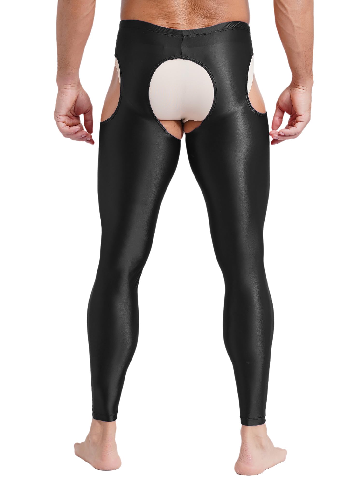 Vxuxlje Men's Oil Shiny Open Crotch Leggings High Waist Cut Out Leggings Compression Pants: XX-Large Black